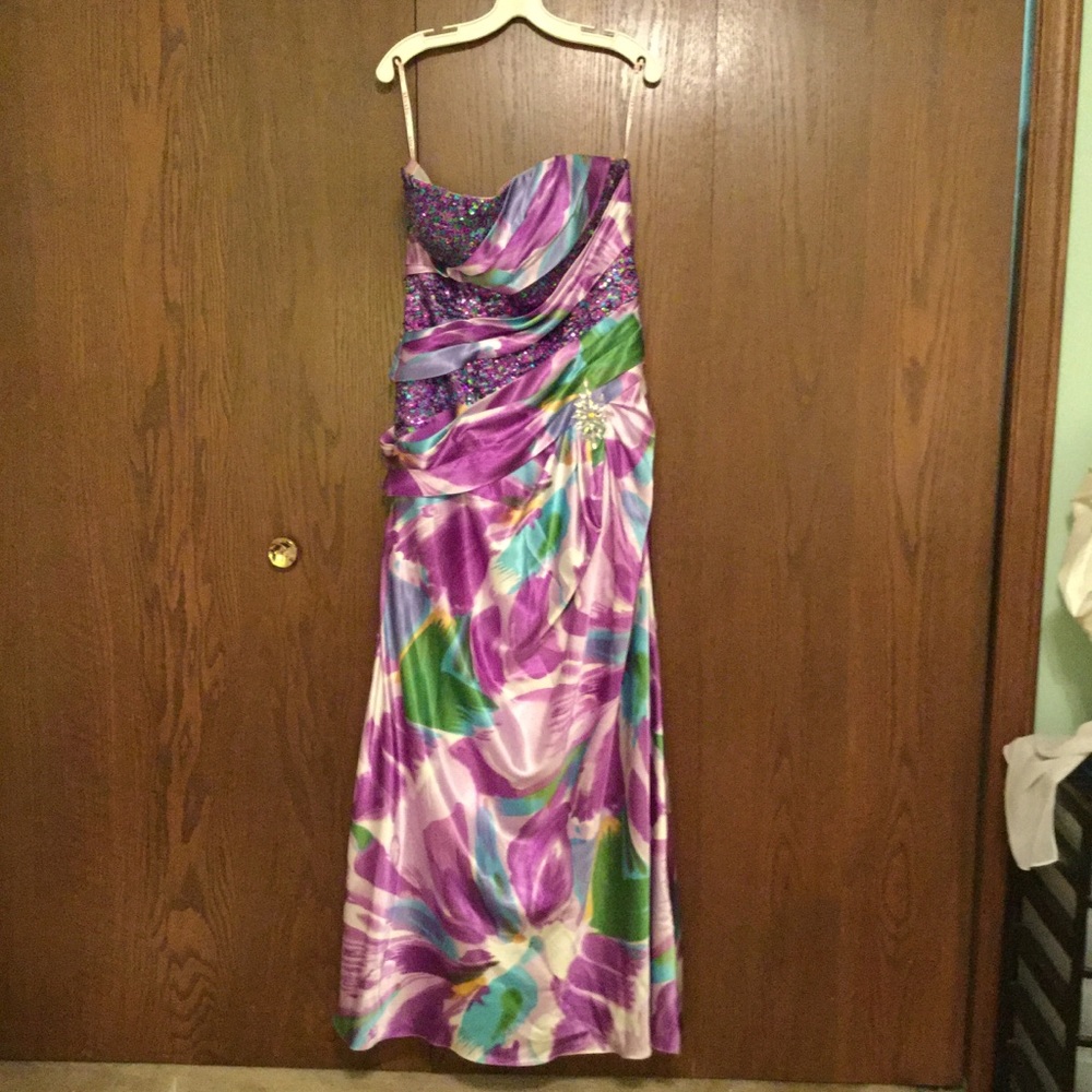 Vibrant Floral Prom Dress Purple Sequins